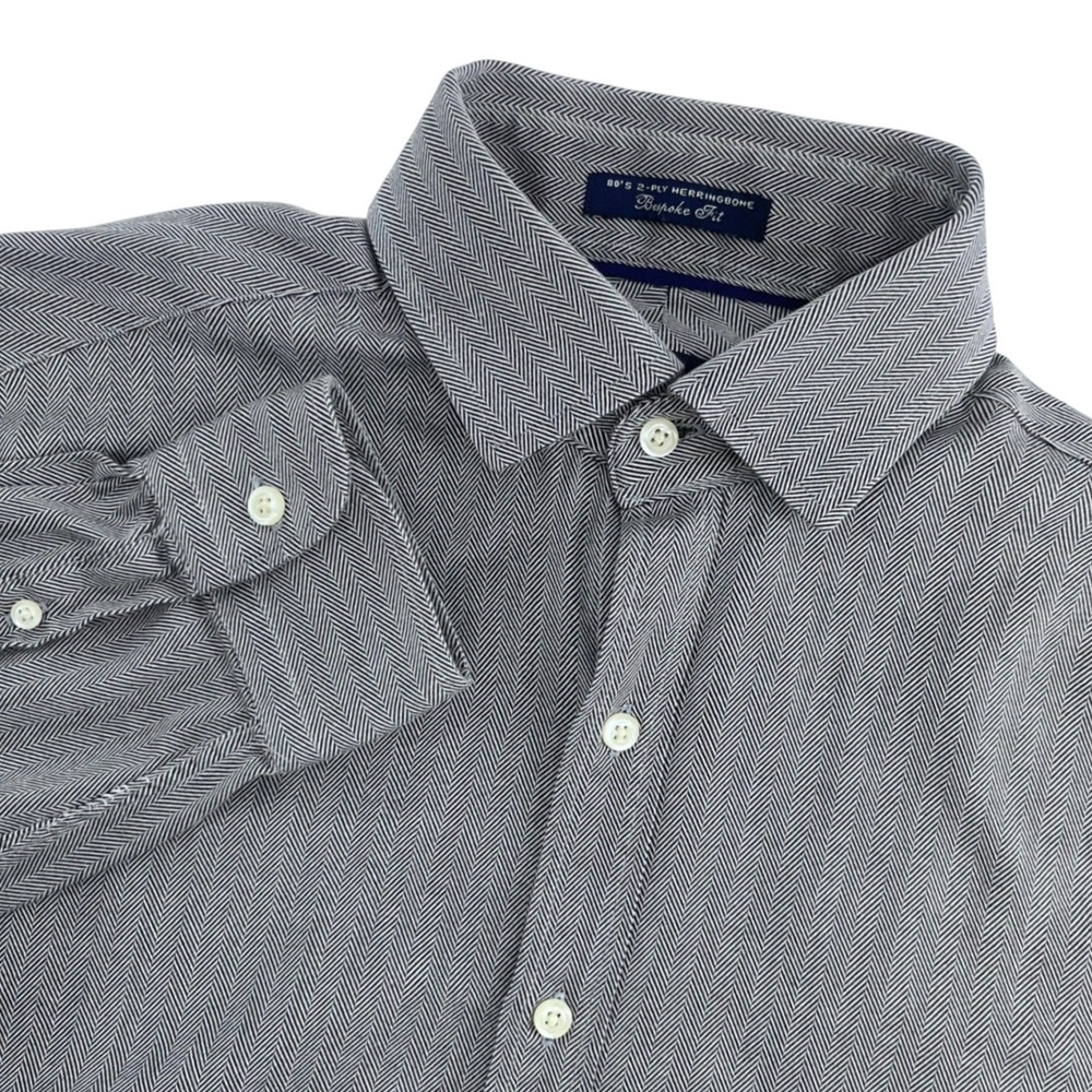 Austin Reed Button Down Shirt Medium Gray‎ Herringbone 80s 2-Ply Bespoke Fit
